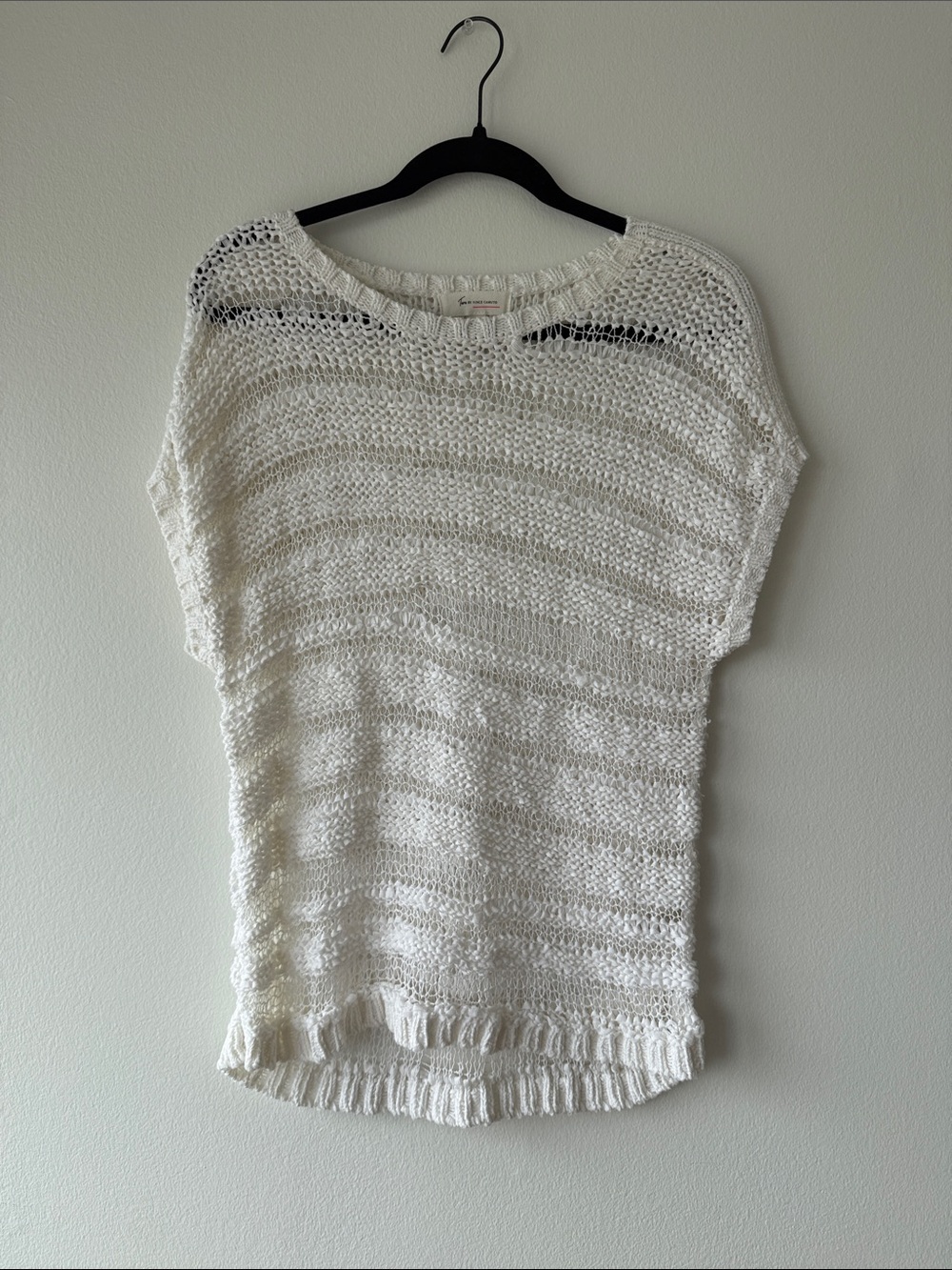 Vince Camuto Cream Open Knit Short Sleeve Sweater